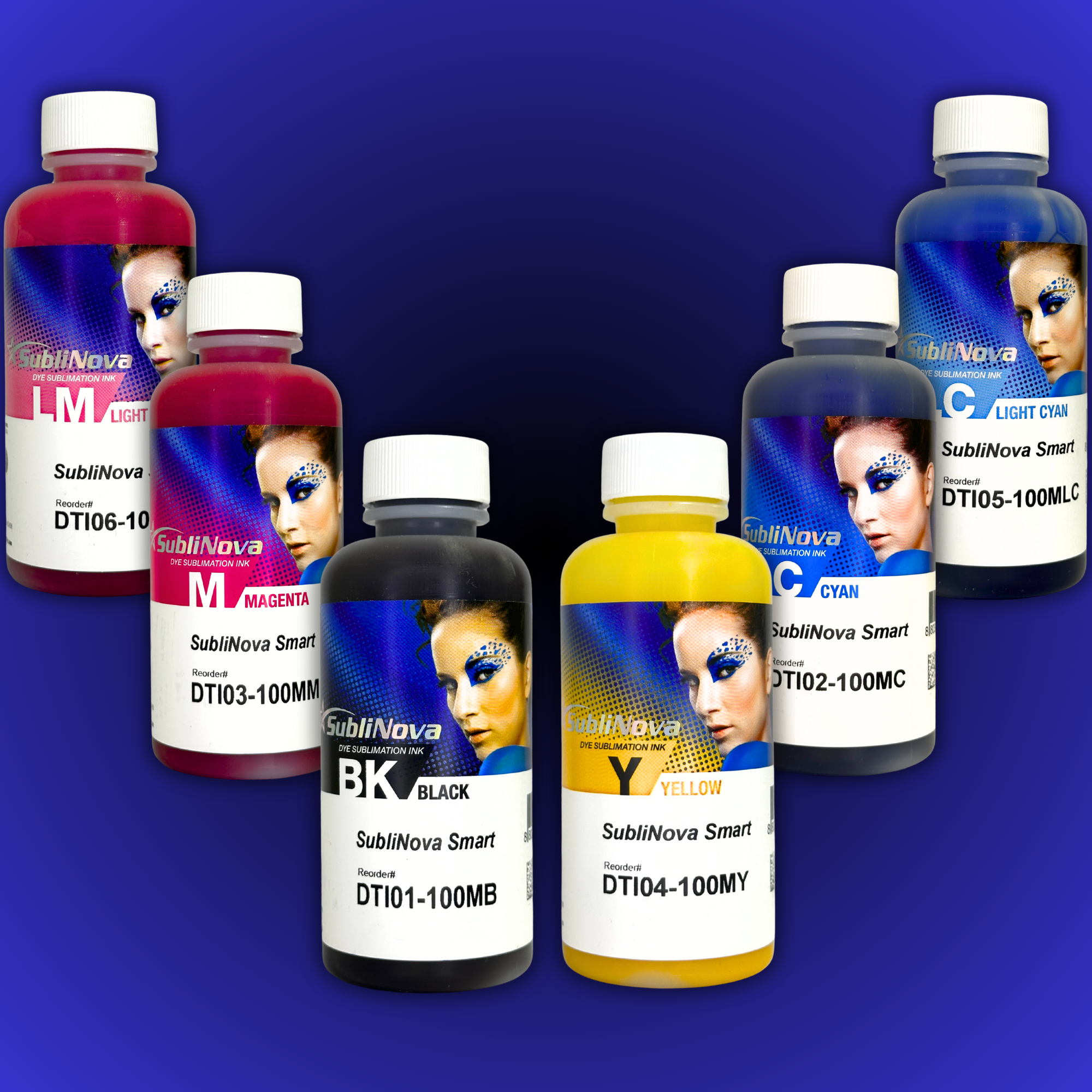Комплект сублімаційного чорнила InkTec, серія: SubliNova Smart, 6 кольорів (Black, Cyan, Magenta, Yellow, Light Cyan, Light Magenta) – 100мл