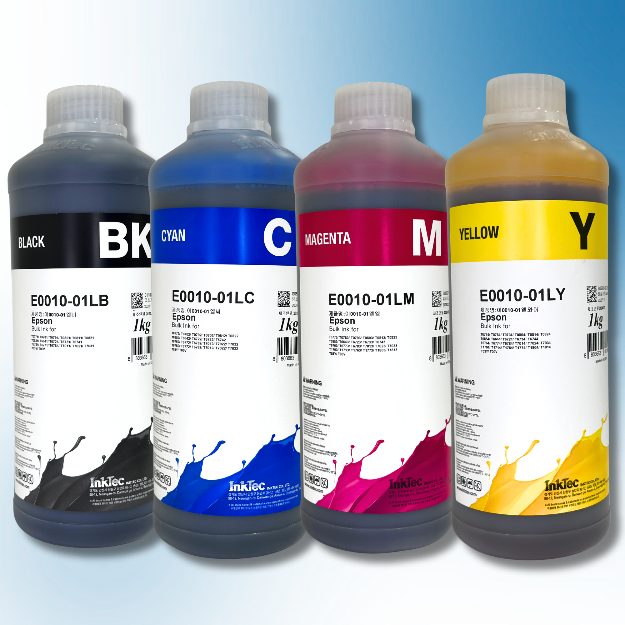 Комплект водорозчинного чорнила InkTec для принтерів EPSON, серія E0010, 4 кольори (Black, Cyan, Magenta, Yellow) – 1л