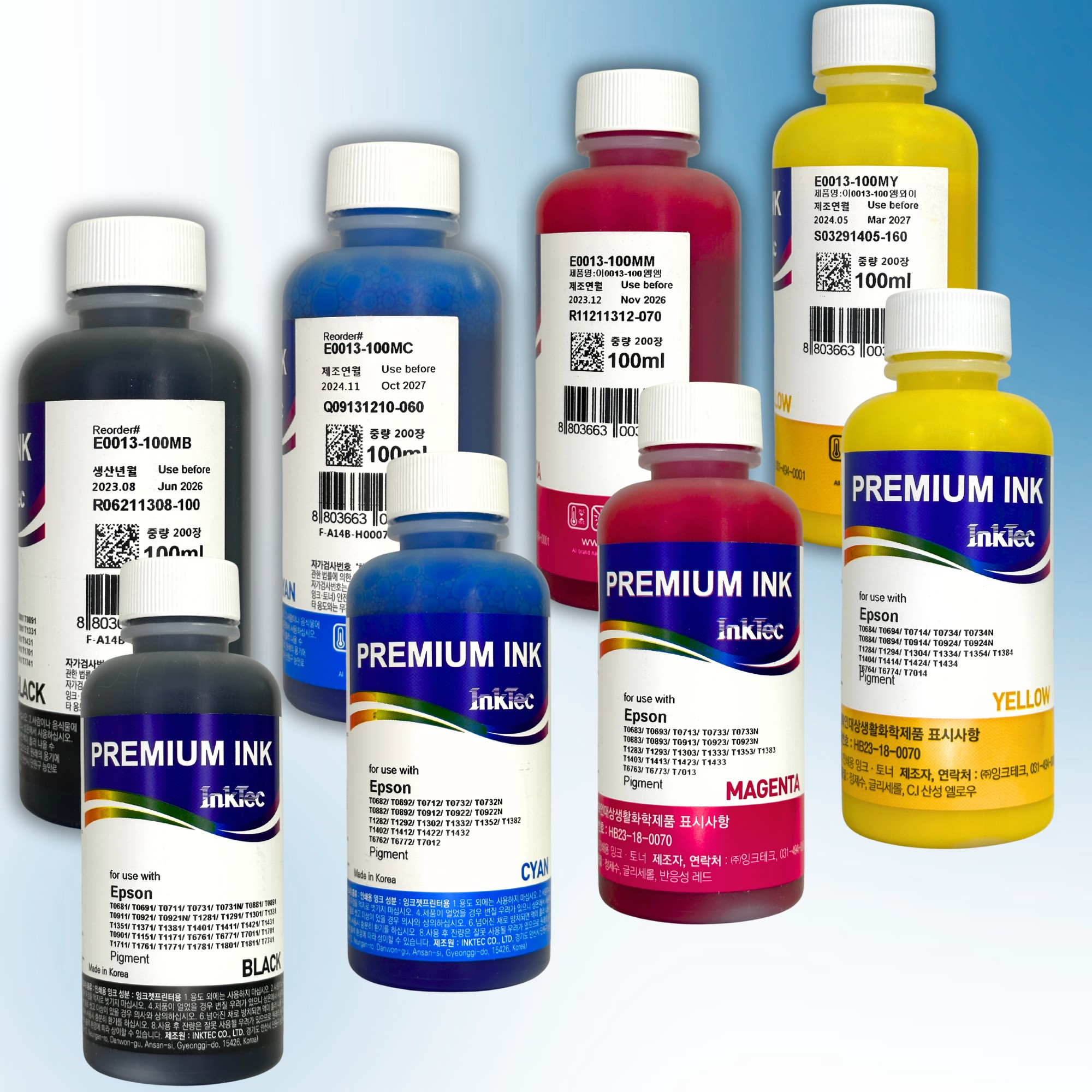 Комплект пігментного чорнила InkTec для принтерів EPSON, серія E0013, 4 кольори (Black, Cyan, Magenta, Yellow) – 100мл