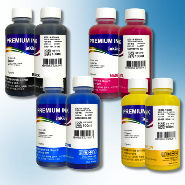 Комплект пігментного чорнила InkTec для принтерів EPSON, серія E0019, 4 кольори (Black, Cyan, Magenta, Yellow) – 100мл