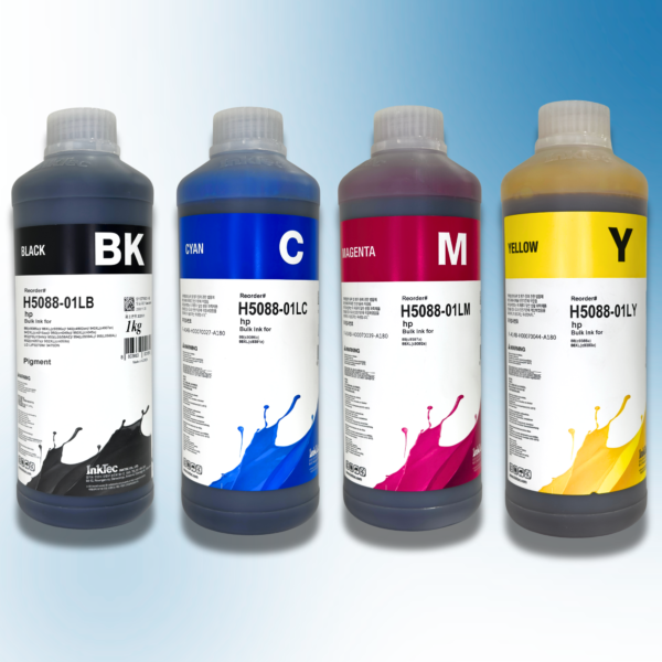 Комплект чорнила (пігментне+водорозчинне) InkTec для принтерів Hewlett-Packard, серія H5088, 4 кольори (Black – пігмент, Cyan, Magenta, Yellow – водорозчинні) – 1л