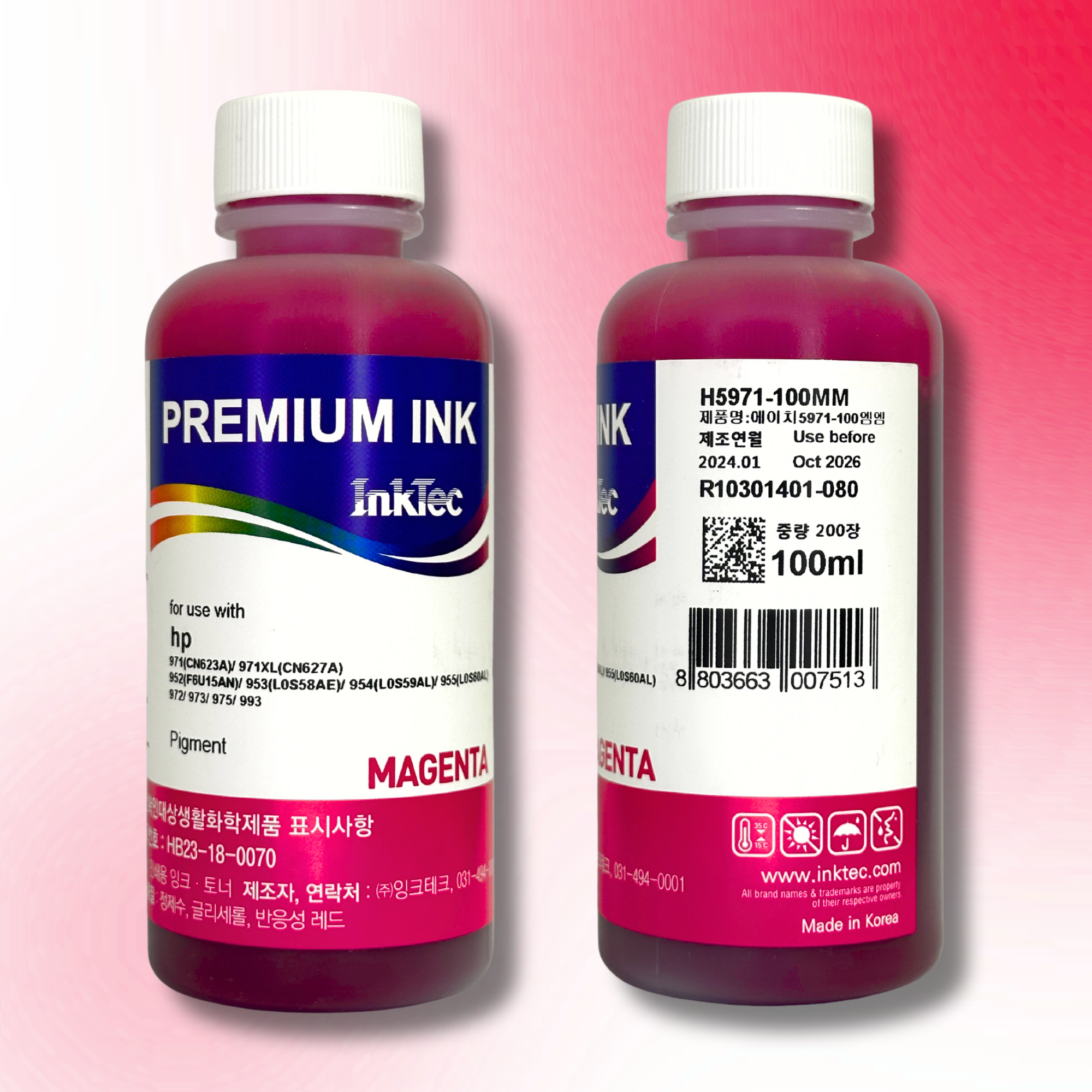 Пігментне чорнило InkTec, серія: H5971, для принтерів Hewlett-Packard (Pigment - MAGENTA - 100мл)