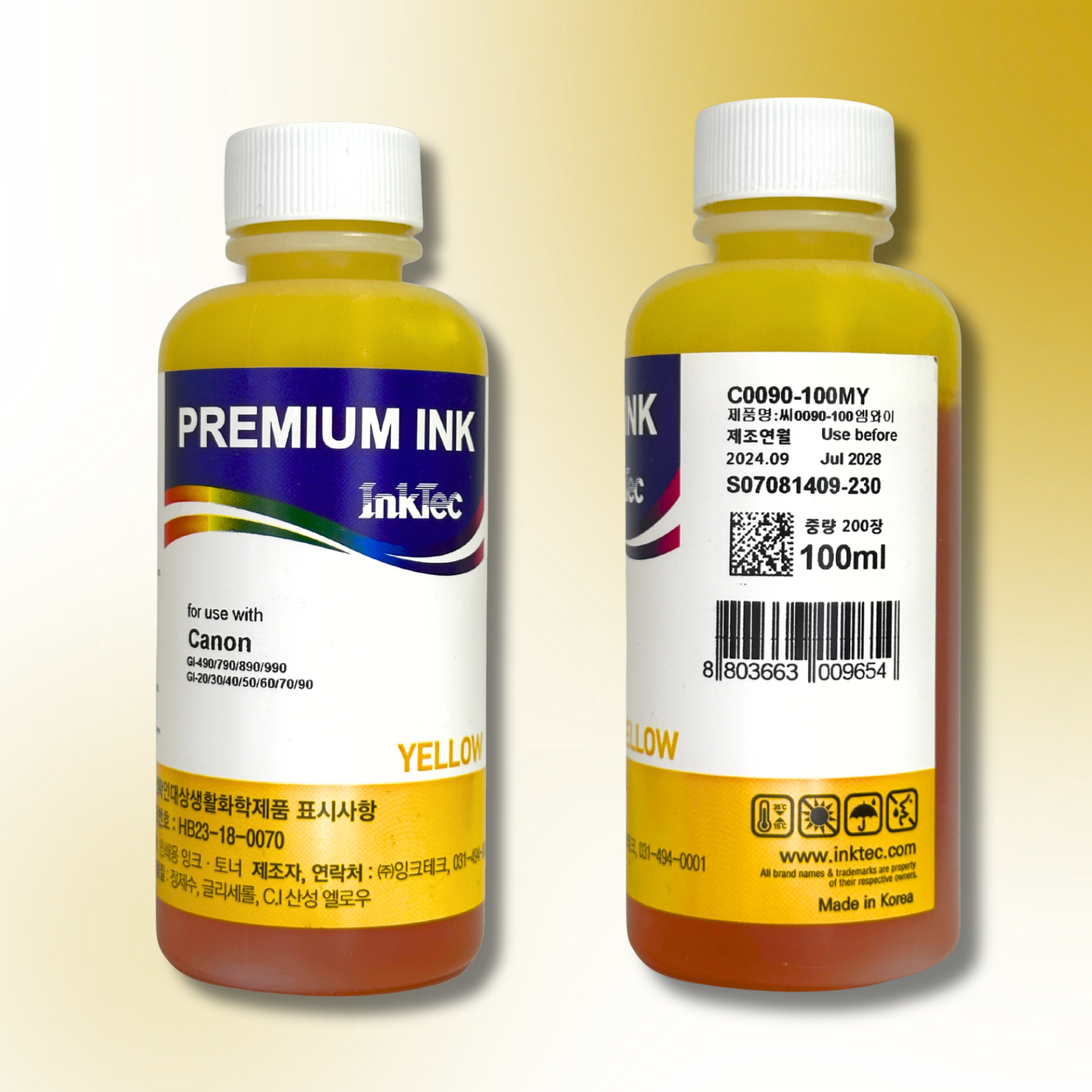 Водорозчинне чорнило InkTec, серія: C0090, для принтерів Canon (Dye – YELLOW – 100мл)